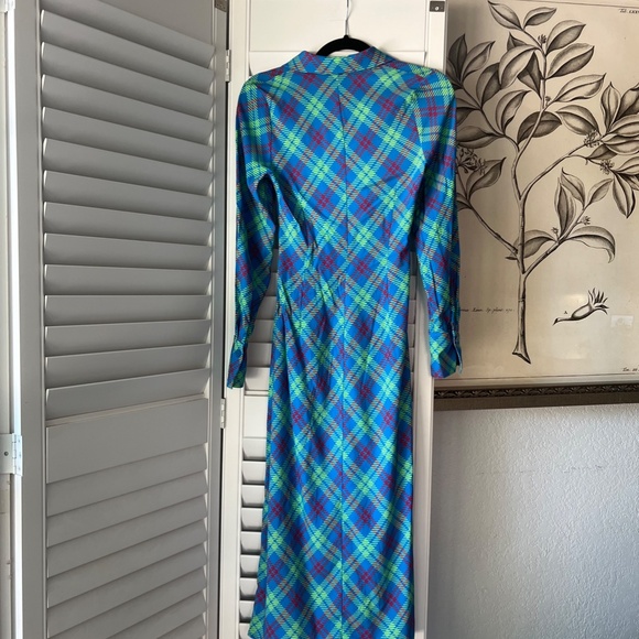 KITRI Lennox Blue Check Ruched Shirt Dress - Size Small - Picture 12 of 14
